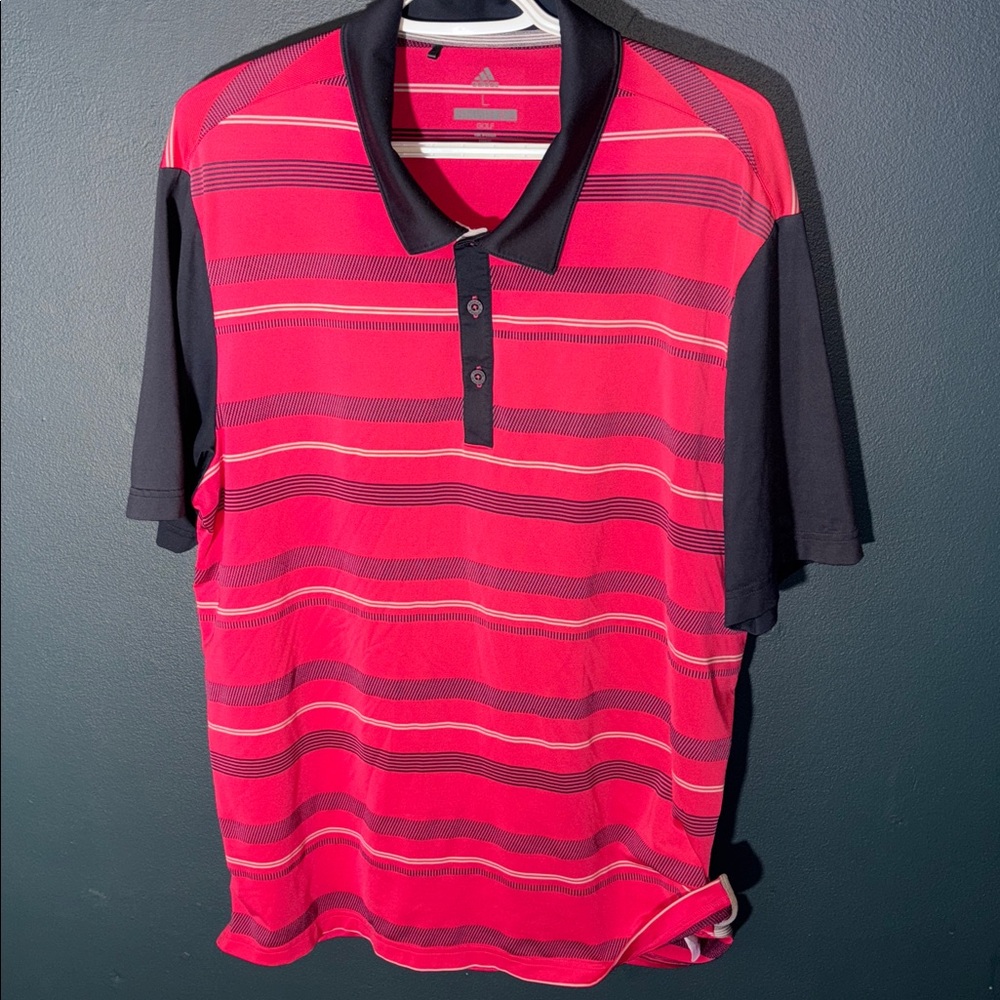 Adidas Men’s Golf Polo Pink & Blue Striped Shirt Size Large